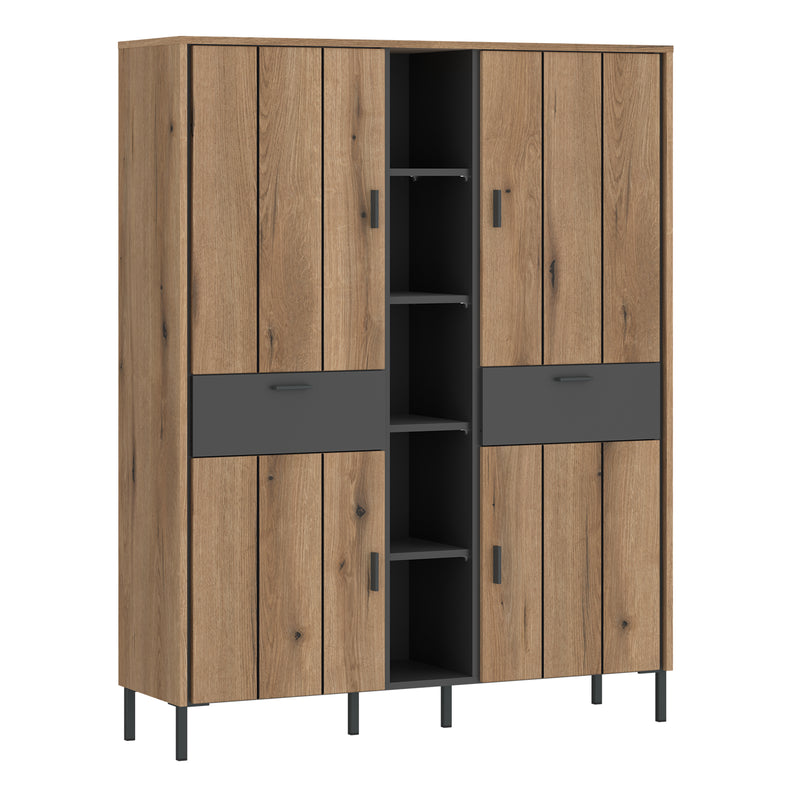 Arundel Wardrobe 4 Door 2 Drawer in Oak/Grey — front view