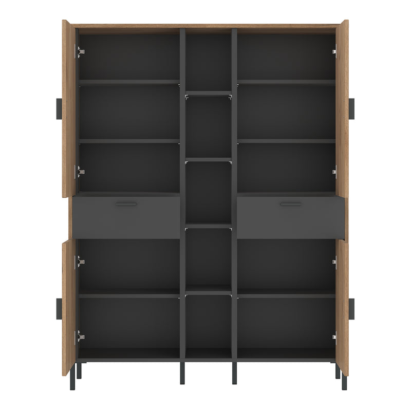 Arundel Wardrobe 4 Door 2 Drawer in Oak/Grey — side angle