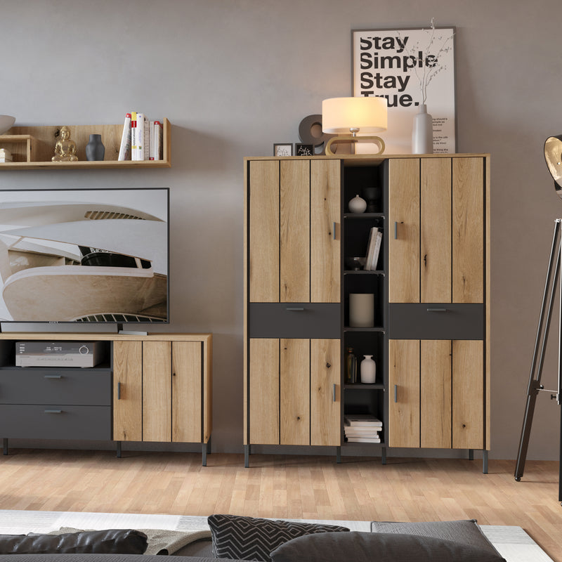 Arundel Wardrobe 4 Door 2 Drawer in Oak/Grey — alternative angle