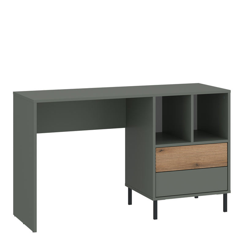 Darwin Desk 2 Drawer in Green/Oak — front view