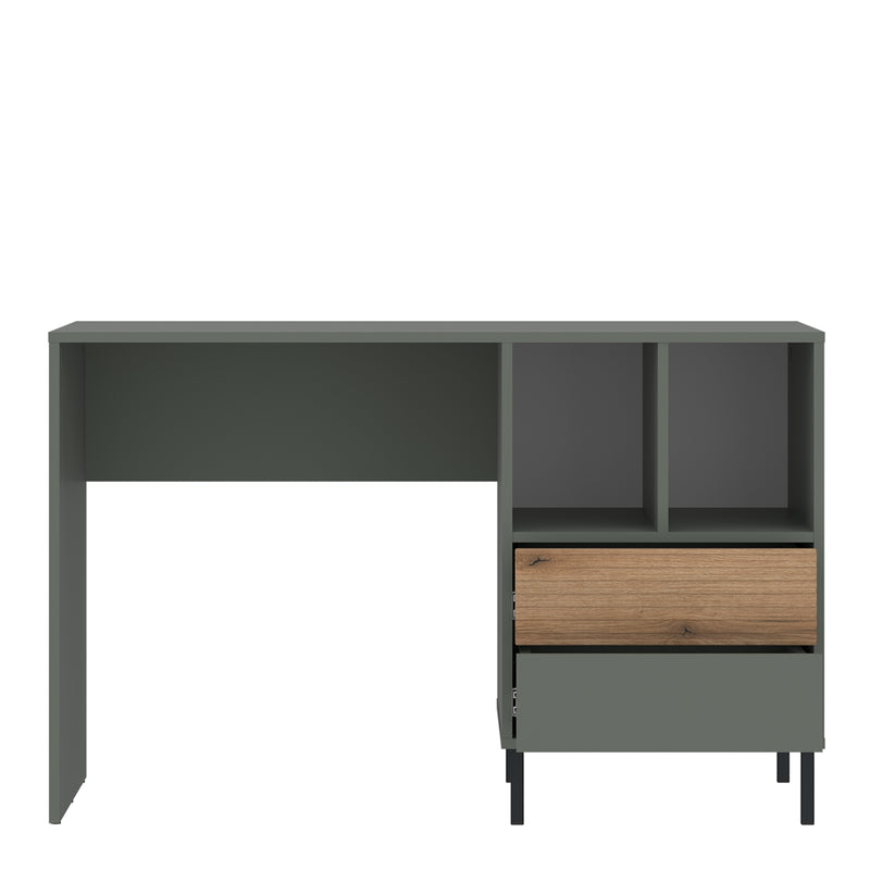 Darwin Desk 2 Drawer in Green/Oak — side angle