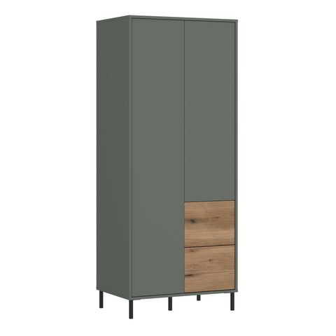 Darwin Wardrobe 2 Door 2 Drawer in Green/Oak — front view