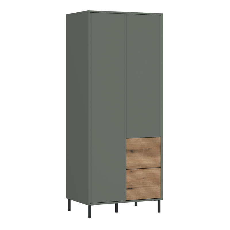 Darwin Wardrobe 2 Door 2 Drawer in Green/Oak — front view