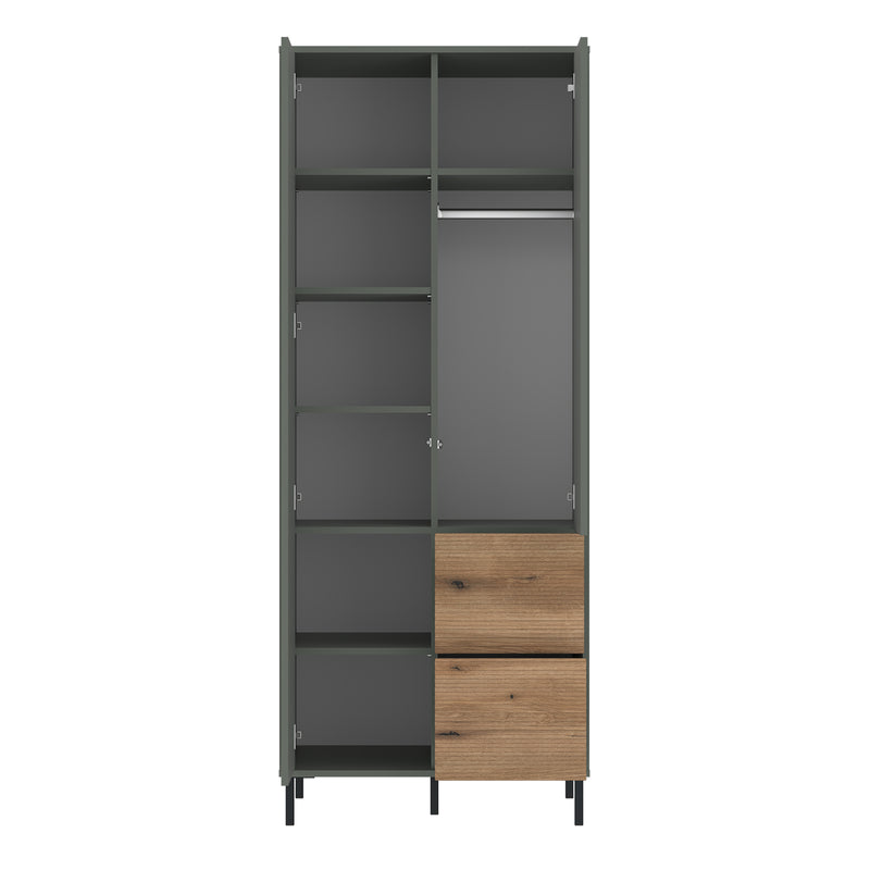 Darwin Wardrobe 2 Door 2 Drawer in Green/Oak — side angle