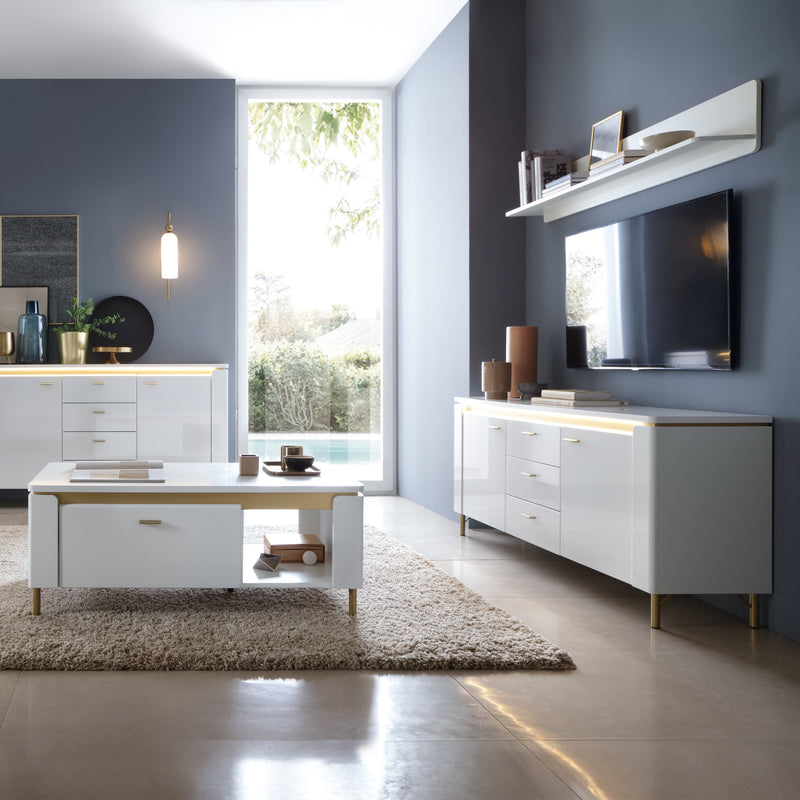 Lazio TV Cabinet 2 Door 3 Drawer in Alpine White/White Gloss — detail view