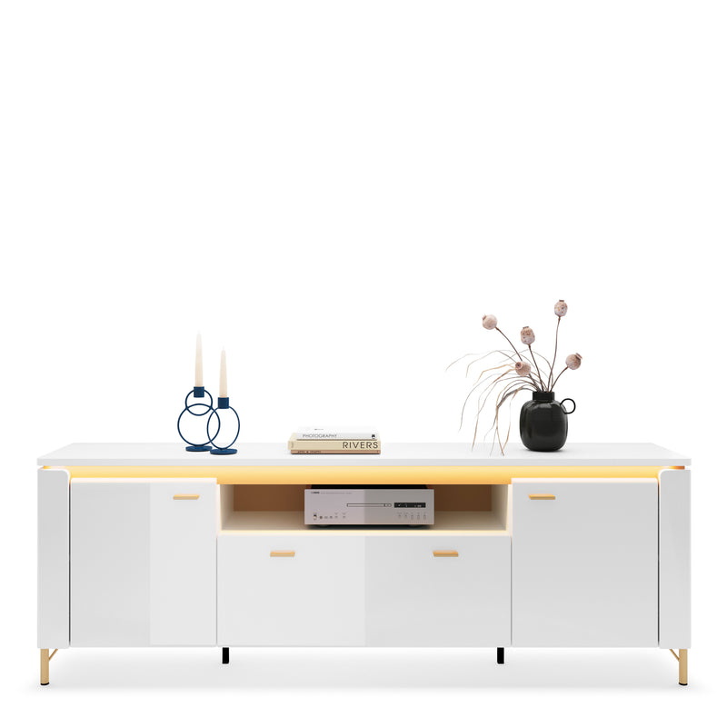 Lazio TV Cabinet 2 Door 1 Drawer in Alpine White/White Gloss — detail view