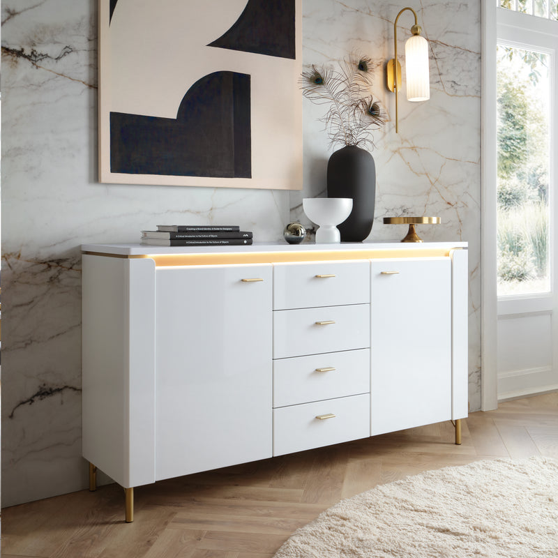 Lazio Sideboard 2 Door 4 Drawer in Alpine White/White Gloss — view