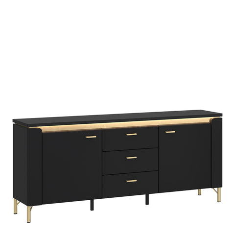 Genoa TV Cabinet 2 Door 3 Drawer 155cm Wide in Black Matt/Gold — front view