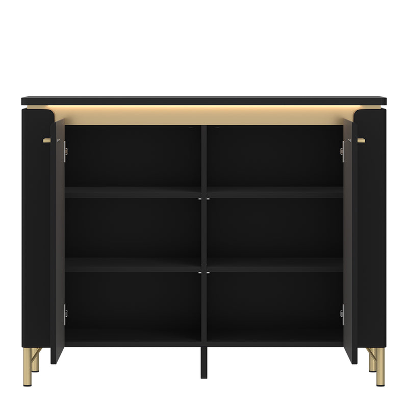 Genoa Sideboard 2 Door in Black Matt/Gold — side angle