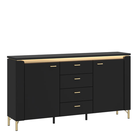 Genoa Sideboard 2 Door 4 Drawer in Black Matt/Gold — front view