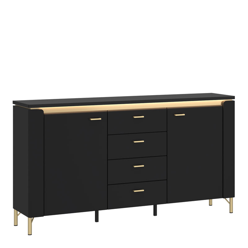 Genoa Sideboard 2 Door 4 Drawer in Black Matt/Gold — front view