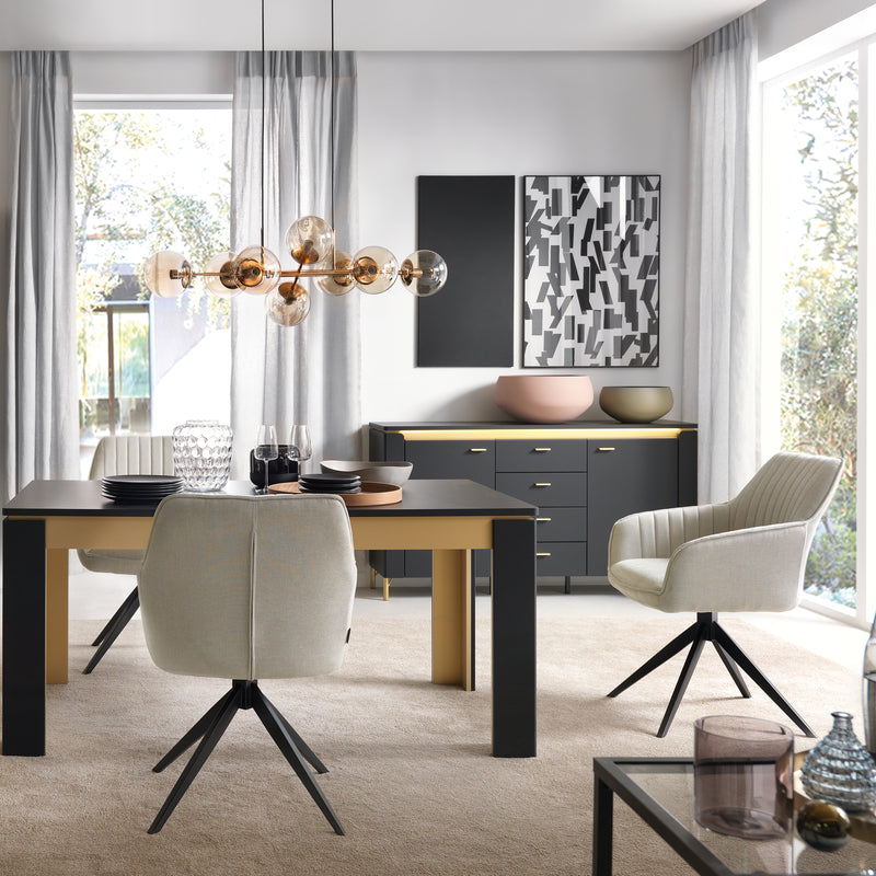 Genoa Sideboard 2 Door 4 Drawer in Black Matt/Gold — detail view