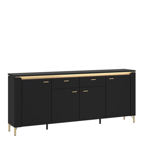 Genoa Sideboard 4 Door 2 Drawer in Black Matt/Gold — front view
