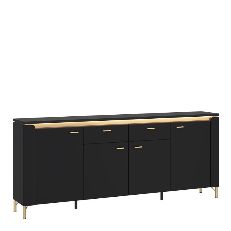 Genoa Sideboard 4 Door 2 Drawer in Black Matt/Gold — front view