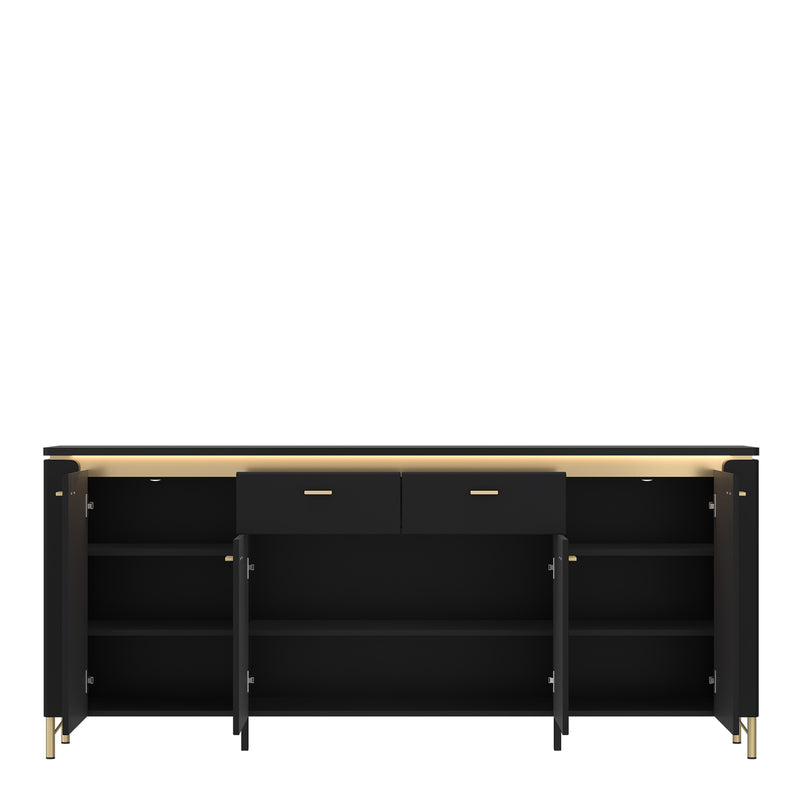 Genoa Sideboard 4 Door 2 Drawer in Black Matt/Gold — side angle
