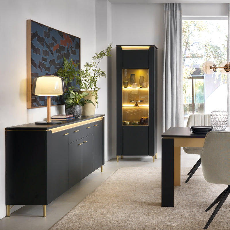 Genoa Sideboard 4 Door 2 Drawer in Black Matt/Gold — detail view