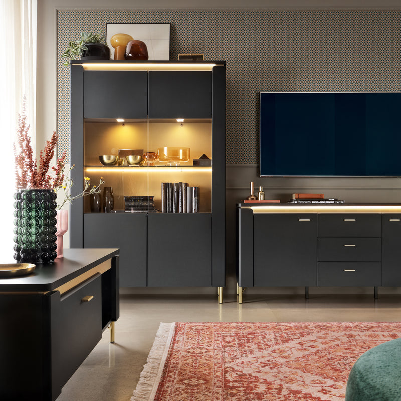 Genoa Sideboard 4 Door 2 Drawer in Black Matt/Gold — alternative angle