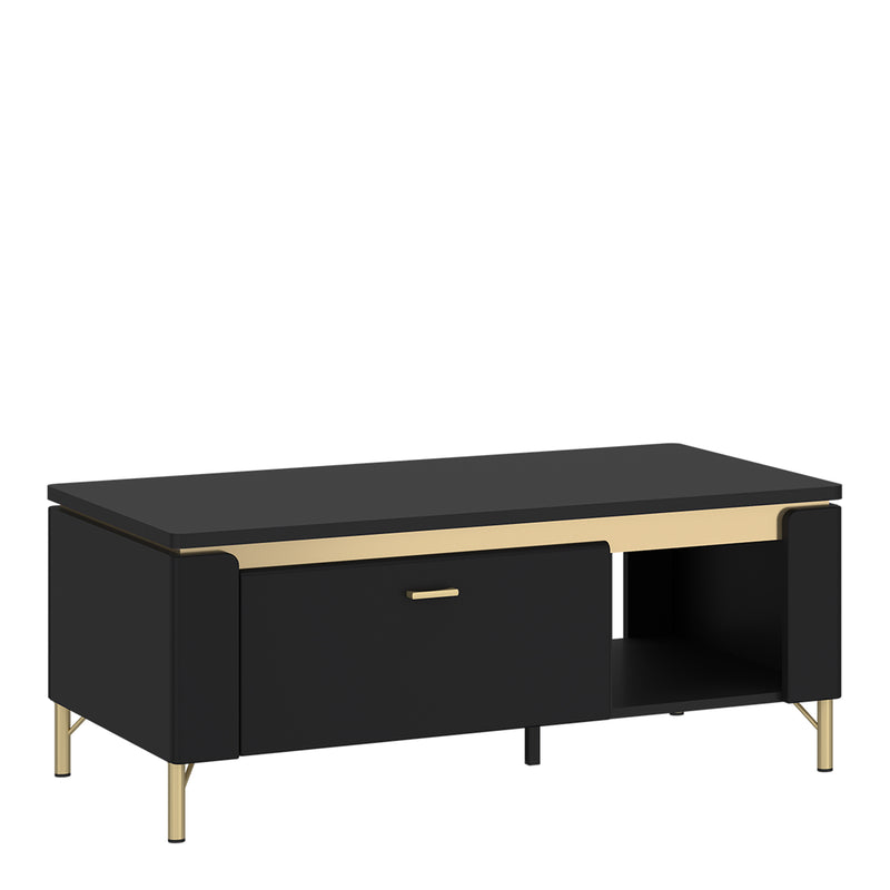 Genoa Coffee Table 1 Drawer in Black Matt/Gold — front view