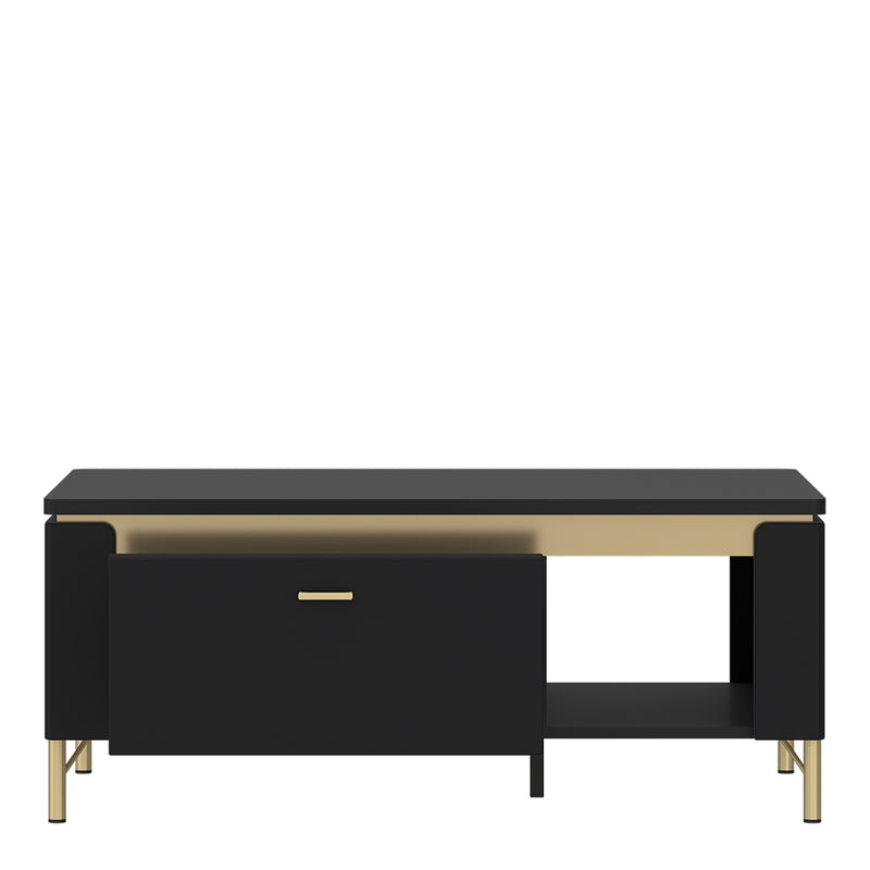 Genoa Coffee Table 1 Drawer in Black Matt/Gold — side angle