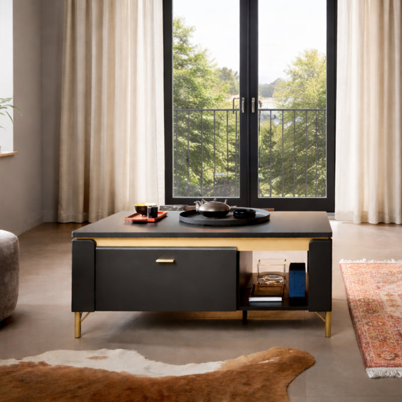 Genoa Coffee Table 1 Drawer in Black Matt/Gold — view 3l