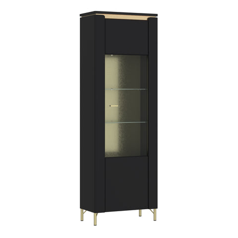 Genoa Vitrin 1 Door in Black Matt/Gold — front view