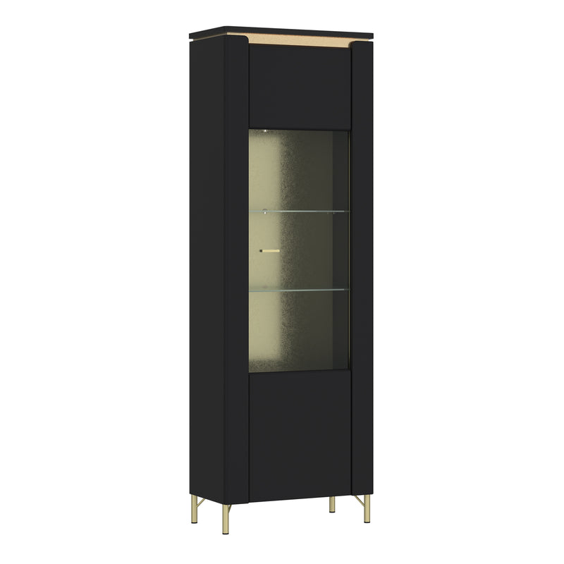 Genoa Vitrin 1 Door in Black Matt/Gold — front view