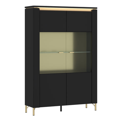 Genoa Vitrin 2 Door in Black Matt/Gold — front view