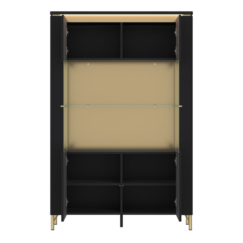 Genoa Vitrin 2 Door in Black Matt/Gold — side angle