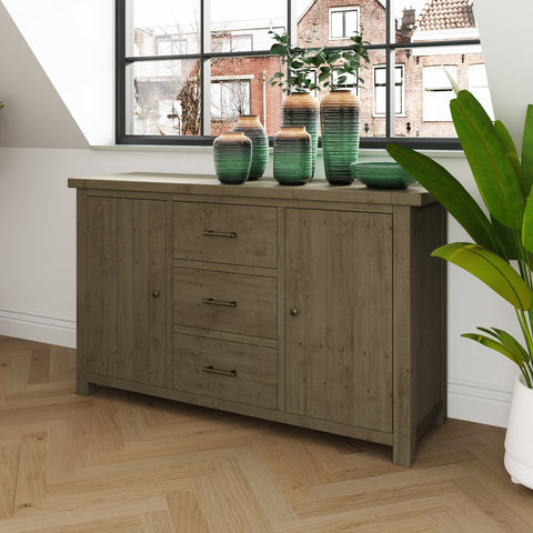 Saltash Large Sideboard 2 Door 3 Drawer - Solid Reclaimed Natural Pine