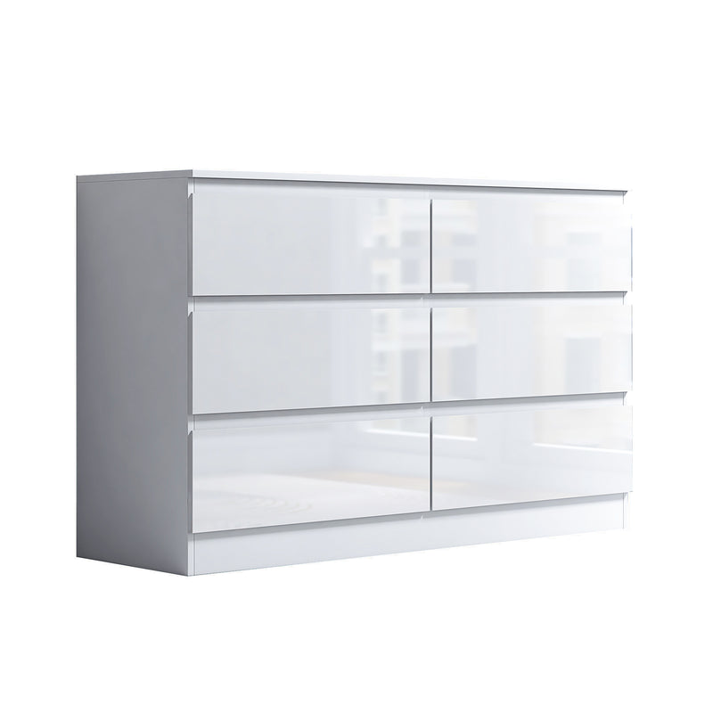 FWStyle Stora 6 Drawer Wide 3+3 Chest Of Drawers - White Gloss Front