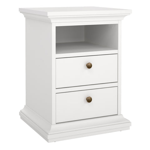 Paris Bedside 2 Drawers in White — front view