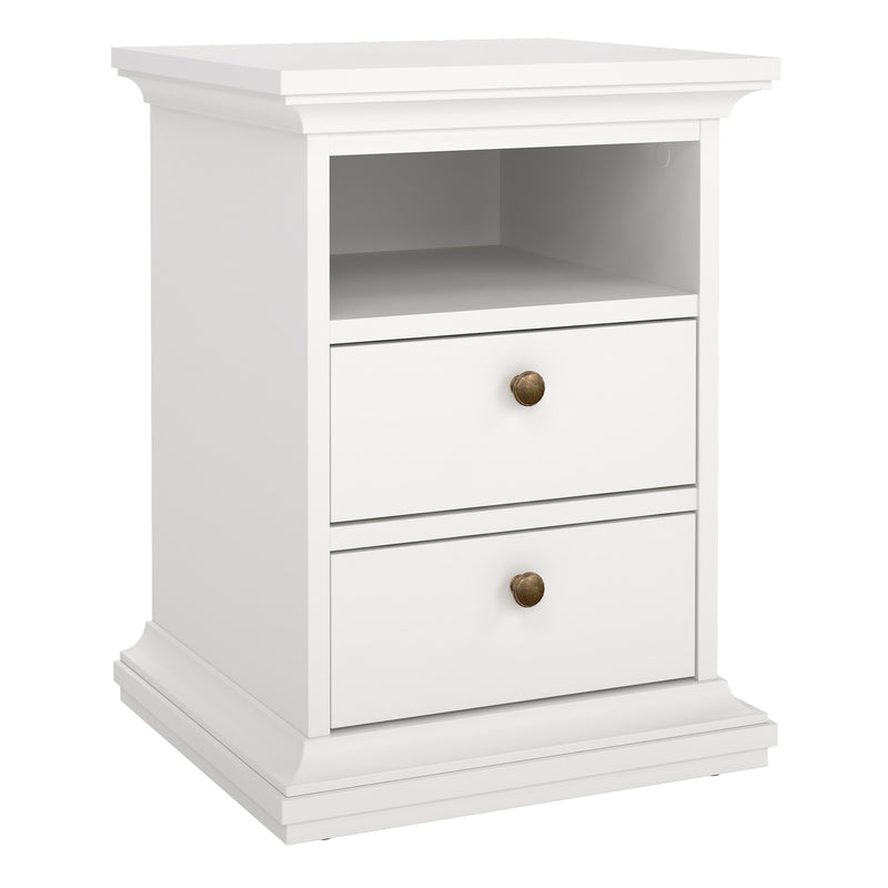 Paris Bedside 2 Drawers in White — front view