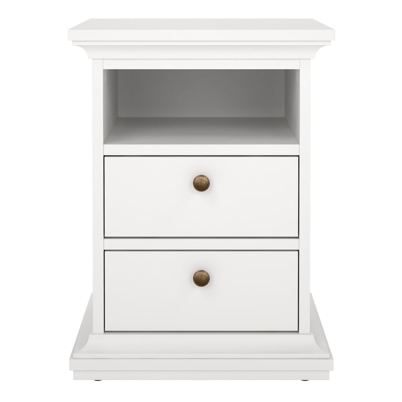 Paris Bedside 2 Drawers in White — side angle