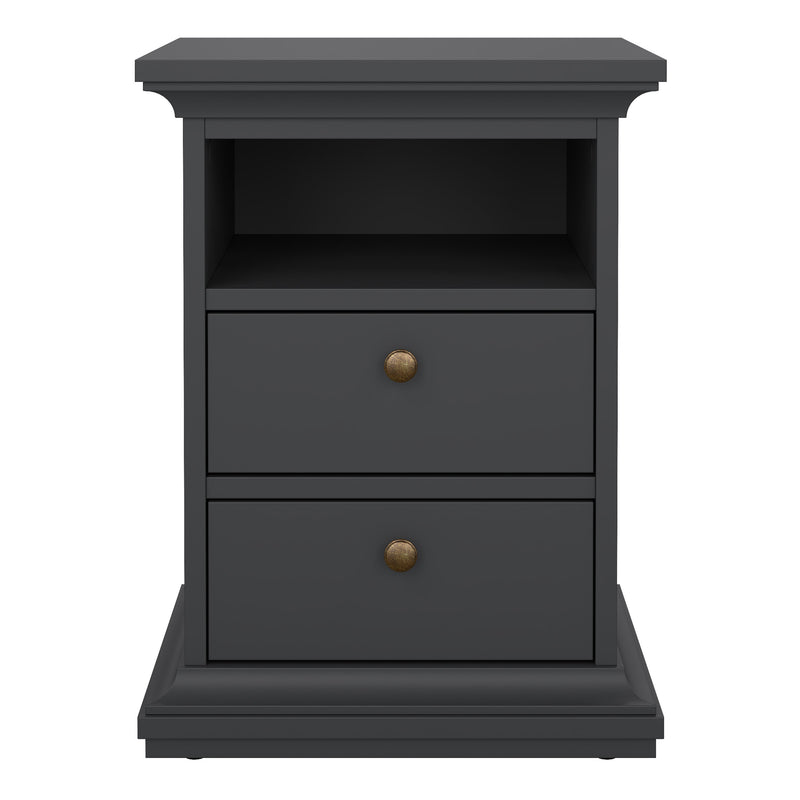 Paris Bedside 2 Drawers in Matt Grey — side angle