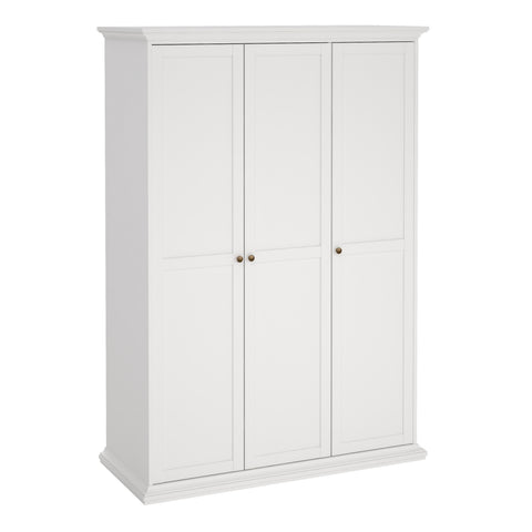 Paris Wardrobe with 3 Doors in White — front view