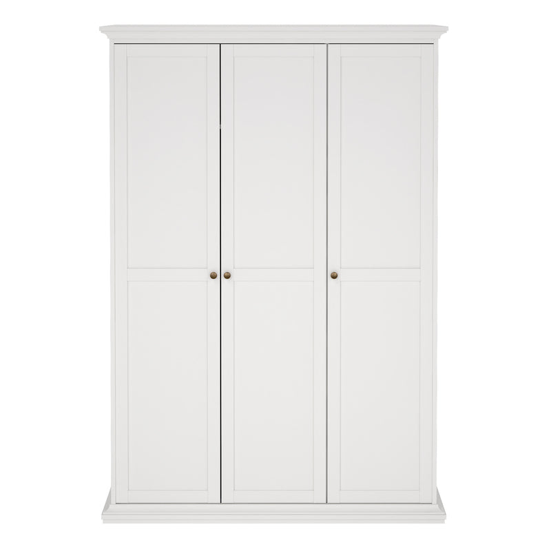 Paris Wardrobe with 3 Doors in White — side angle