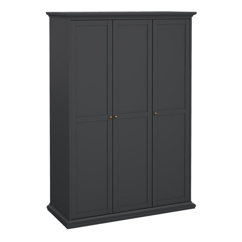 Paris Wardrobe with 3 Doors in Matt Grey — front view