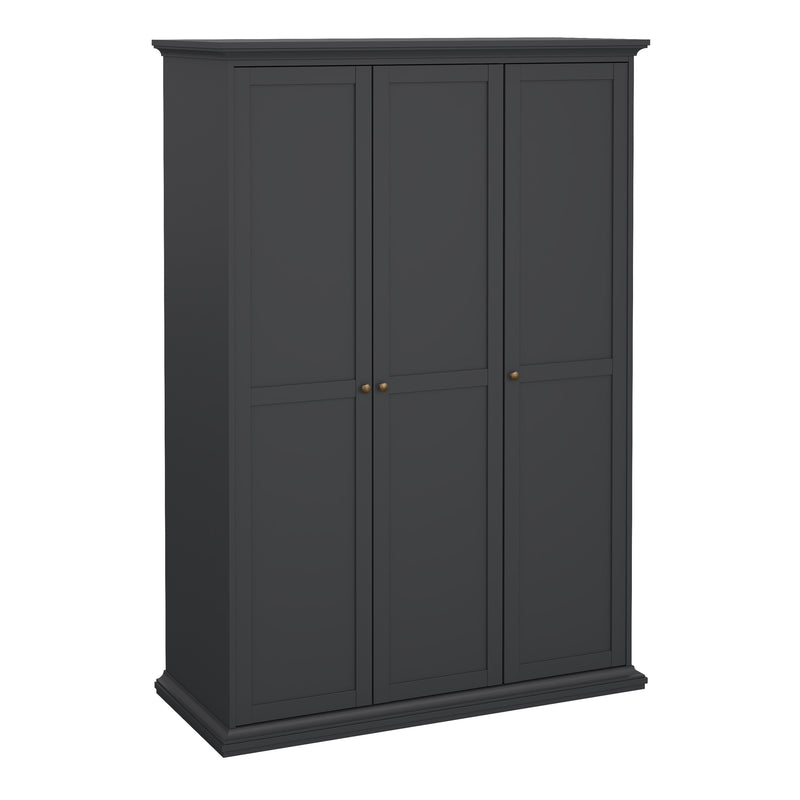 Paris Wardrobe with 3 Doors in Matt Grey — front view