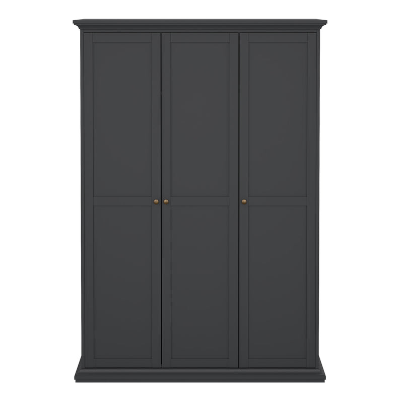 Paris Wardrobe with 3 Doors in Matt Grey — side angle