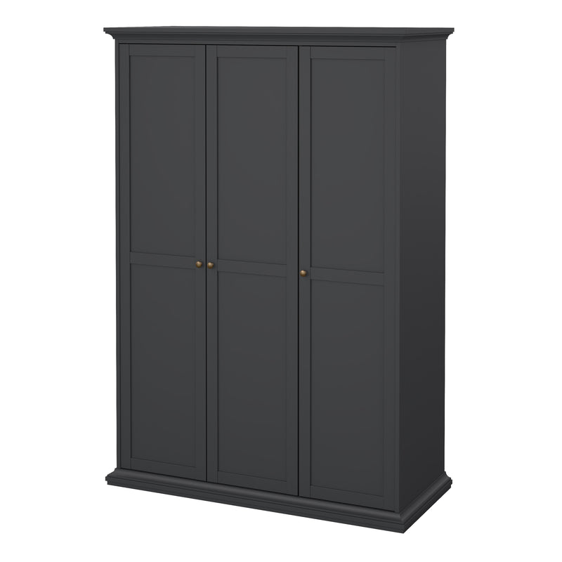 Paris Wardrobe with 3 Doors in Matt Grey — detail view