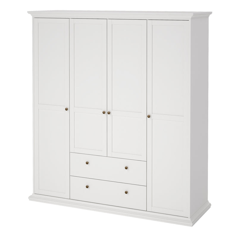 Paris Wardrobe with 4 Doors and 2 Drawers in White — detail view