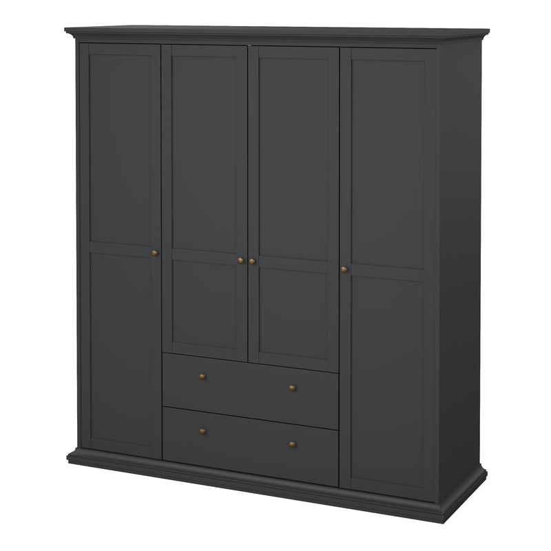 Paris Wardrobe with 4 Doors and 2 Drawers in Matt Grey — detail view