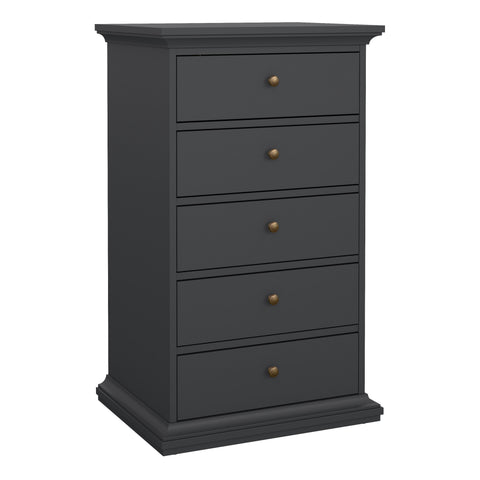 Paris Chest 5 Drawers in Matt Grey — front view