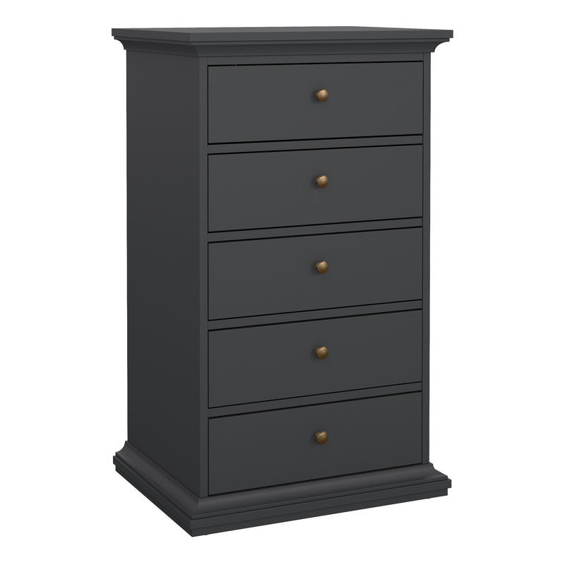 Paris Chest 5 Drawers in Matt Grey — front view