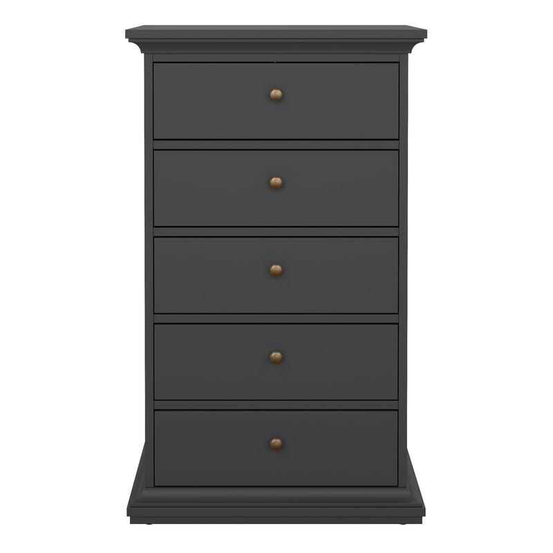 Paris Chest 5 Drawers in Matt Grey — side angle