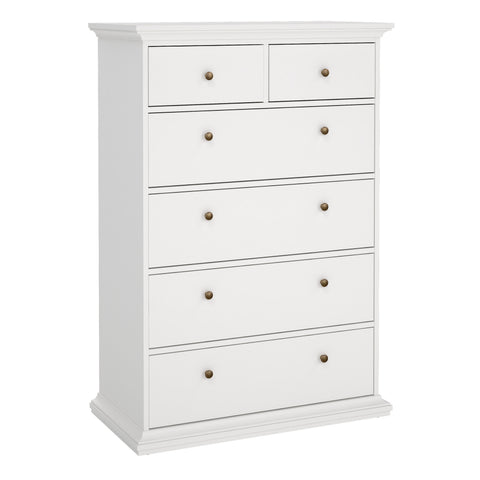 Paris Chest of 6 Drawers in White — front view