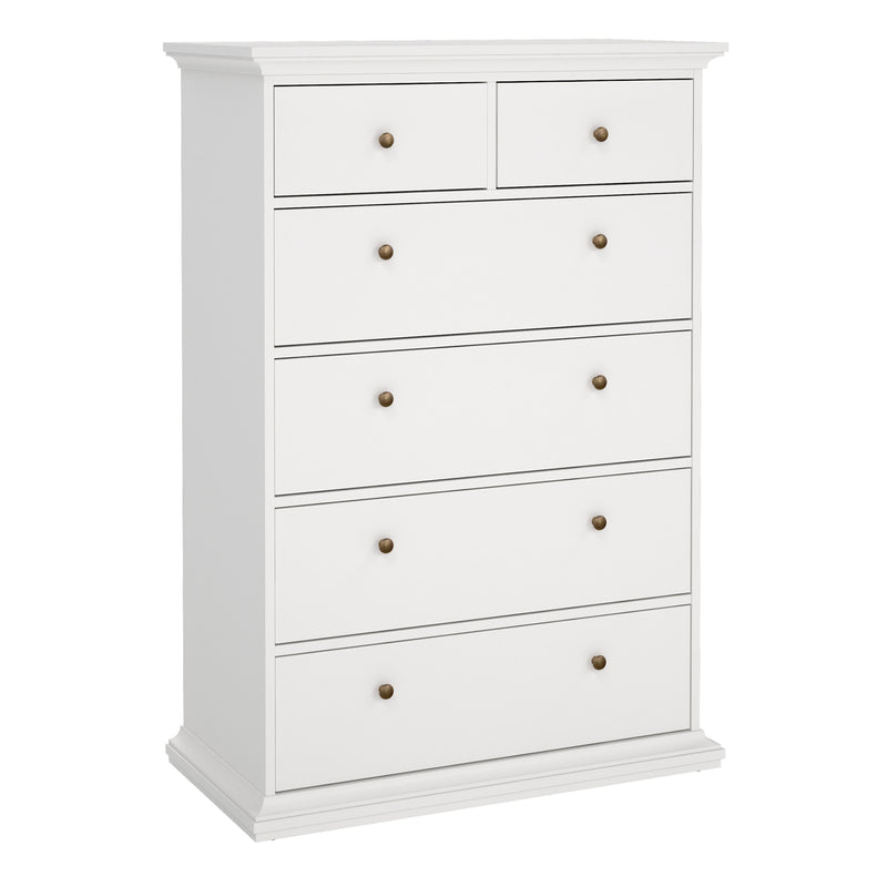 Paris Chest of 6 Drawers in White — front view