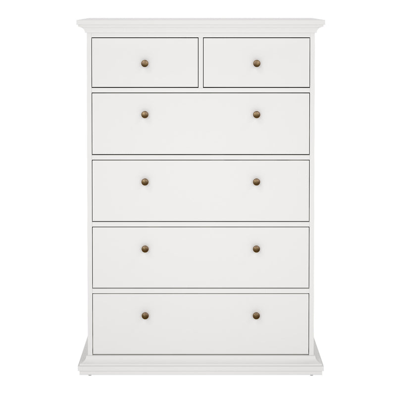 Paris Chest of 6 Drawers in White — side angle