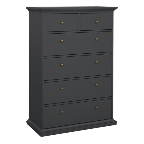 Paris Chest of 6 Drawers in Matt Grey — front view