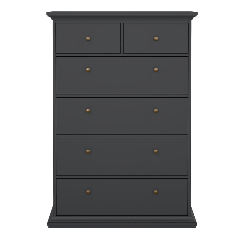 Paris Chest of 6 Drawers in Matt Grey — side angle